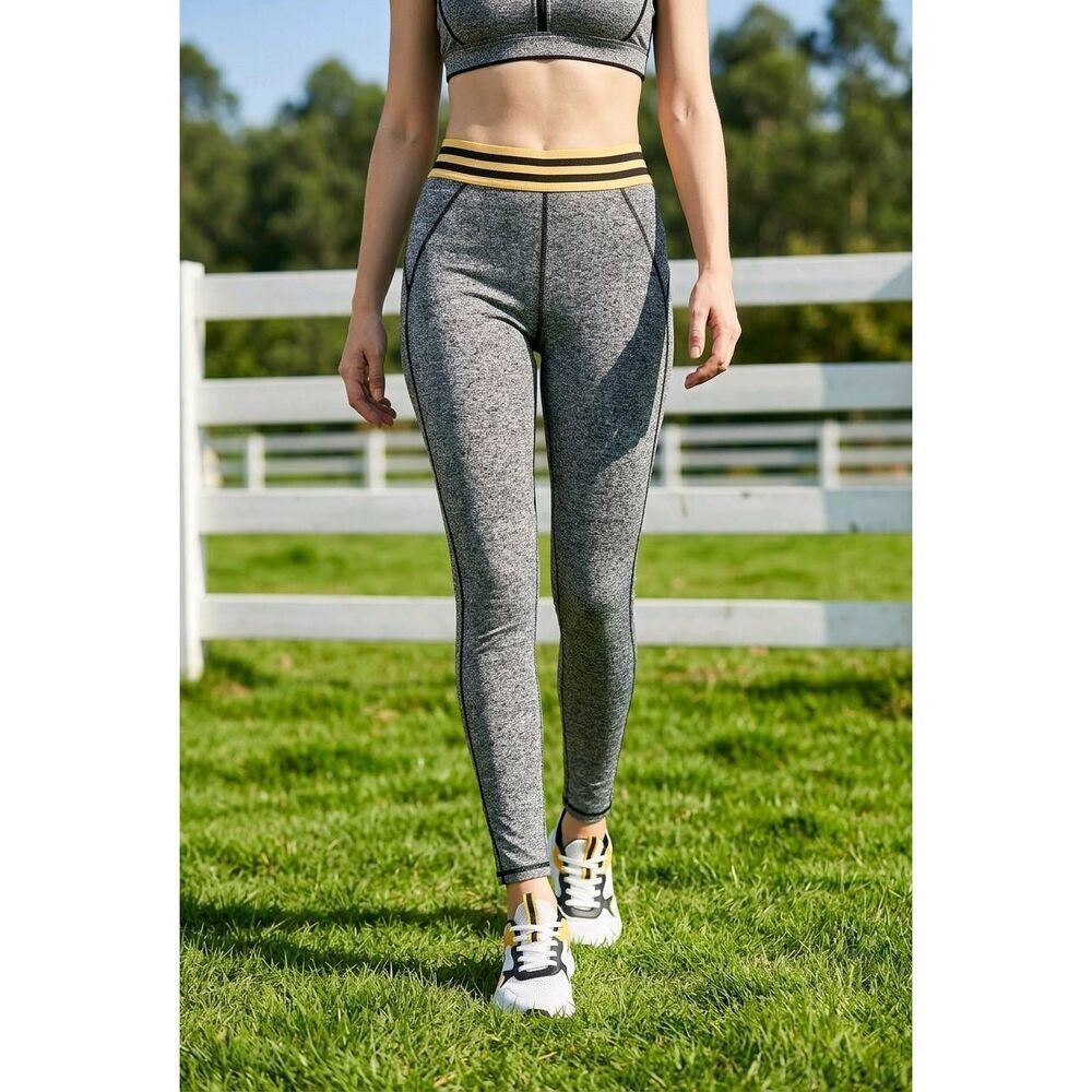 🔺️Sommer Ray Gray & Yellow Waistband Athletic Leggings Small